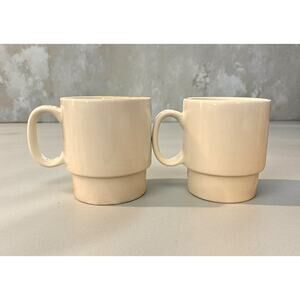 Crate & Barrel Bauhaus II White Coffee Mugs Set of 2 Porcelain 4” Tall ~ MINT!!!